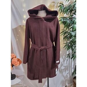 Calvin Klein NWT Woven Belted Hooded Zip Mid Length Coat Womens Size XL Plum